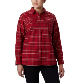 Columbia Silver Ridge Long Sleeve Flannel Top Plus Size, Camisa Rojos Para Mujer | 072853-XRD